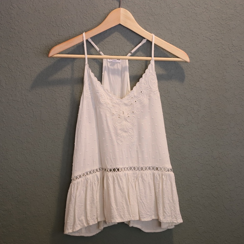 Boho white flowy tank top with eyelet design - “Love On A Hanger” - Size S
